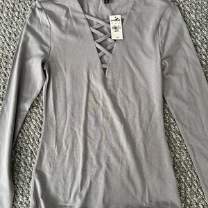 Express Silver Crisscross Long Sleeve Blouse